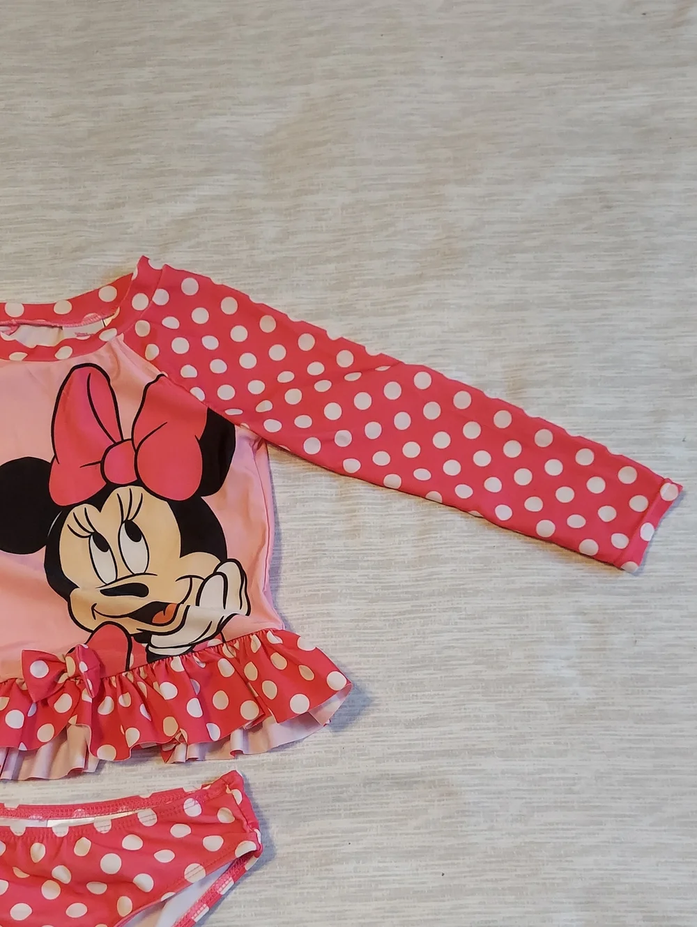 Disney Minnie Mouse pink polka dot long-sleeve rash guard bikini bottom 2PC Suit